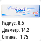 1-Day Acuvue Moist однодневные контактные линзы 8,5 (-1,75), 30 штук