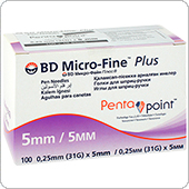 Иглы Микрофайн Плюс 5 мм Пента Поинт (BD Micro-Fine Plus Penta Point), 100 штук