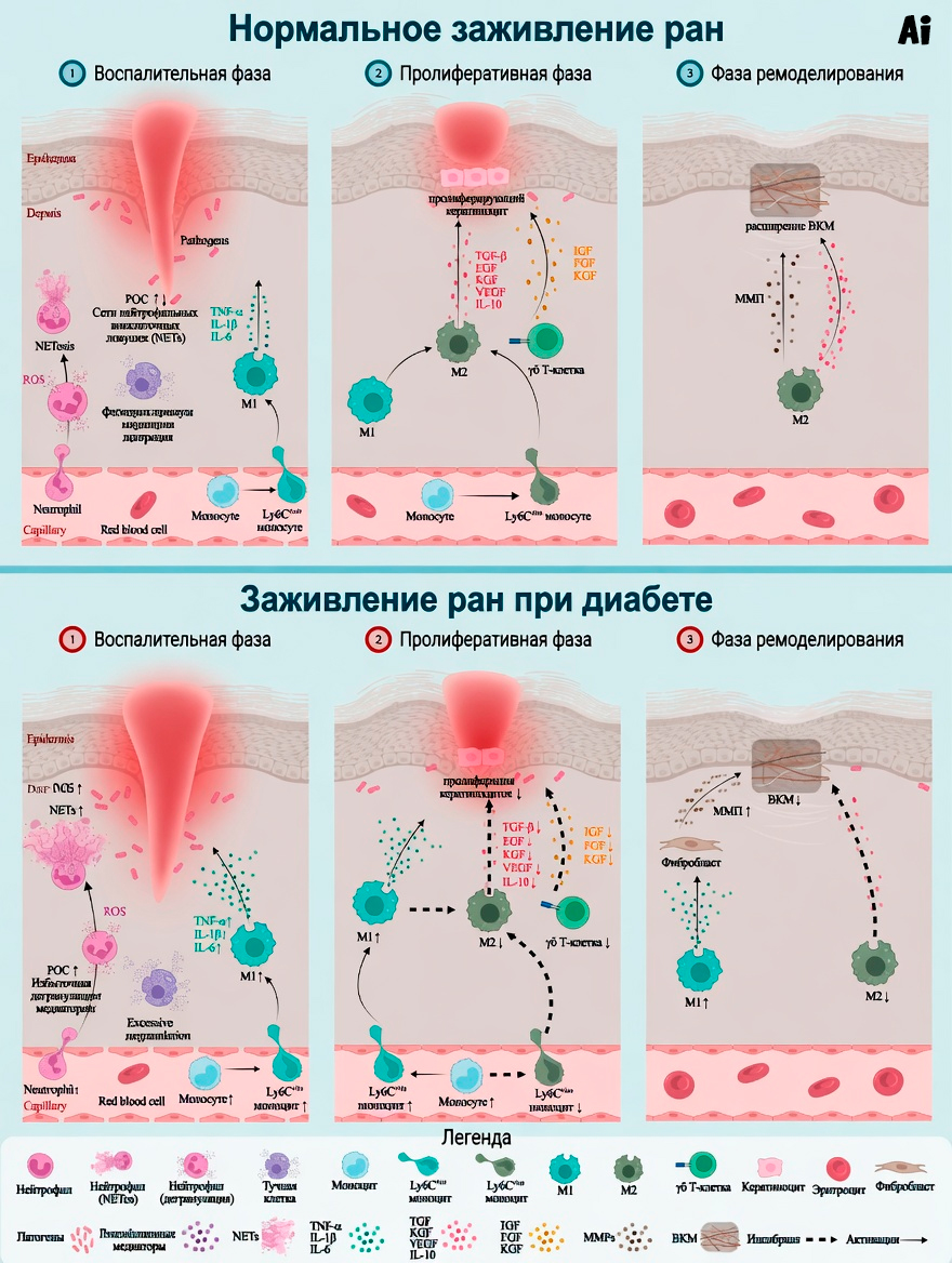 Почему диабетические раны не заживают: учёные раскрыли скрытую роль иммунной системы 